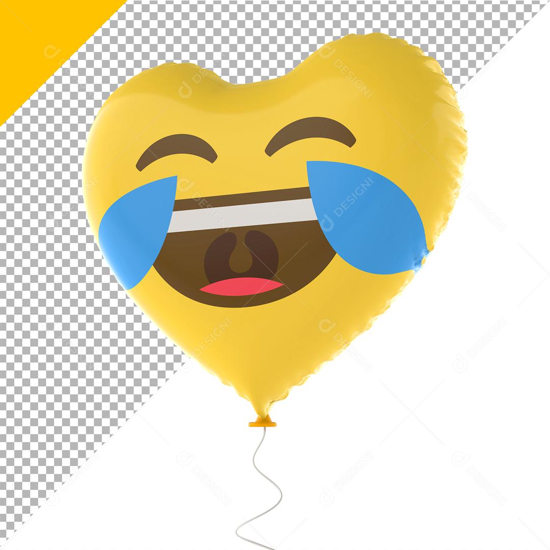 Emoji de Balão 3D Reação Chorando de rir com forma de Coração Elemento Para Composição PSD