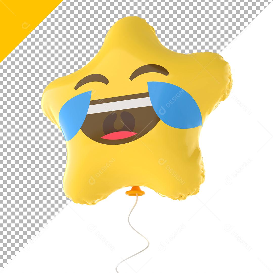 Emoji de Balão 3D Reação Chorando de rir com forma de Estrela Elemento Para Composição PSD