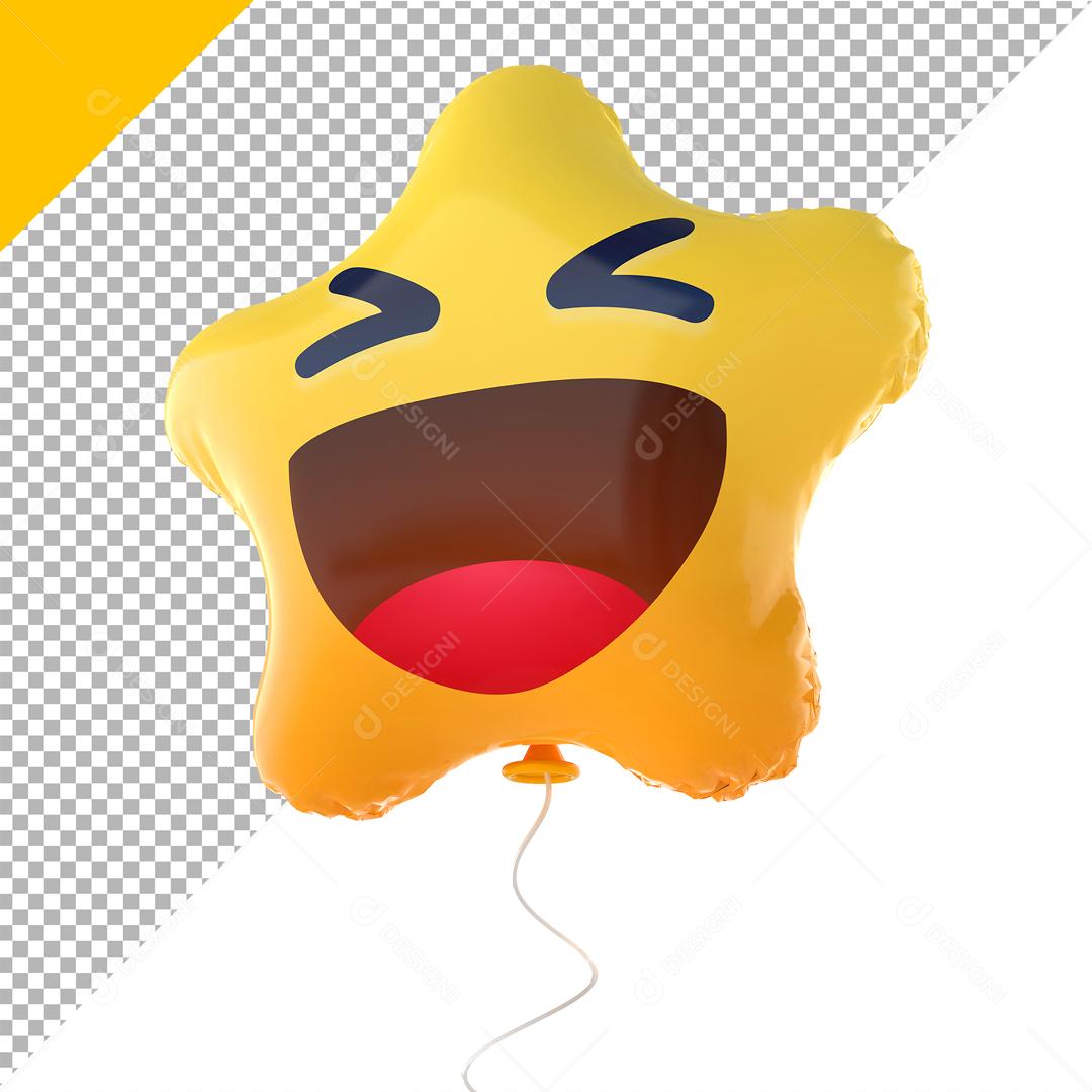 Emoji de Balão 3D Reação Feliz com forma de Estrela Elemento Para Composição PSD