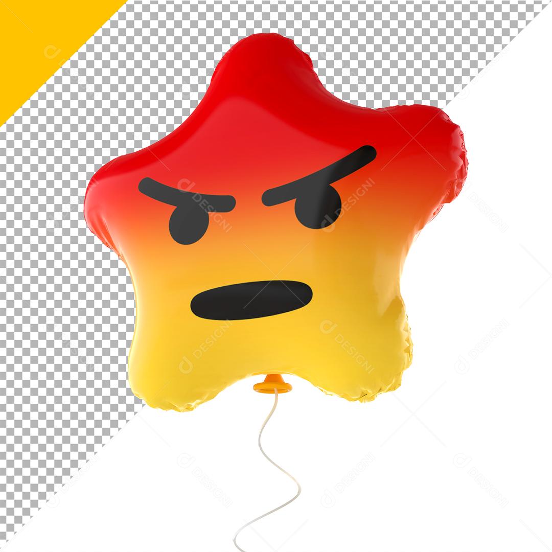 Emoji de Balão 3D Reação Estressado com forma de Estrela Elemento Para Composição PSD