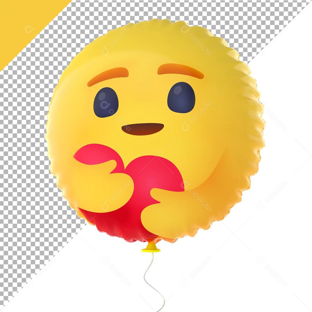 Emoji de Balão 3D Reação Feliz e Abraçando o Coração Elemento Para Composição PSD