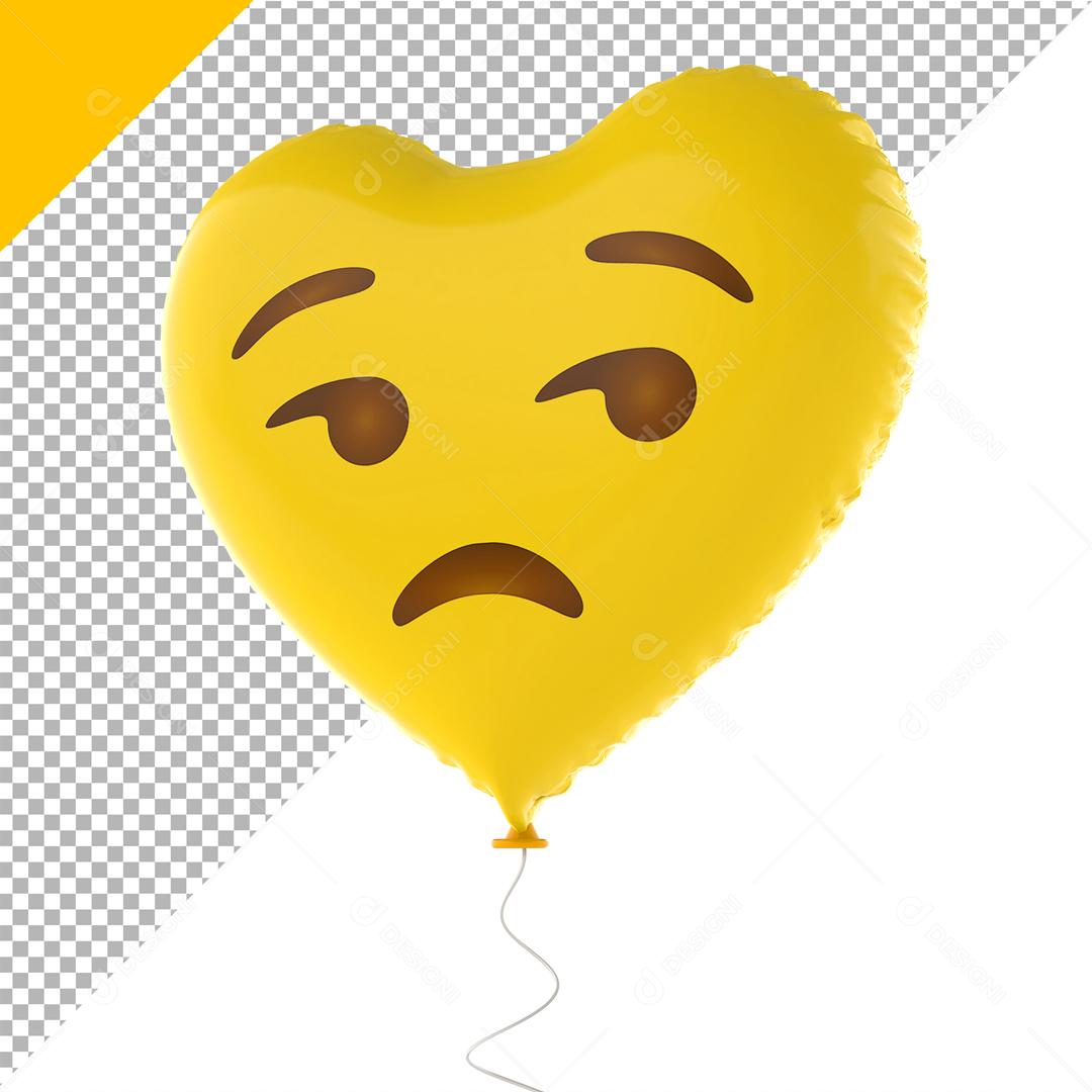 Emoji de Balão 3D Reação Descontente com forma de Coração Elemento Para Composição PSD
