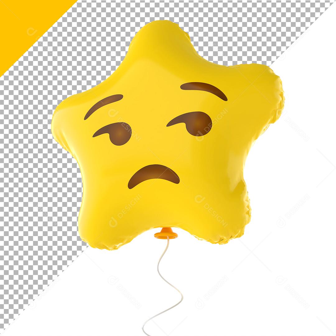 Emoji de Balão 3D Reação Descontente com forma de Estrela Elemento Para Composição PSD