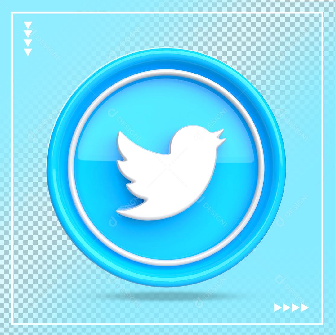 Ícone 3D Twitter Azul Elemento Para Composição PSD