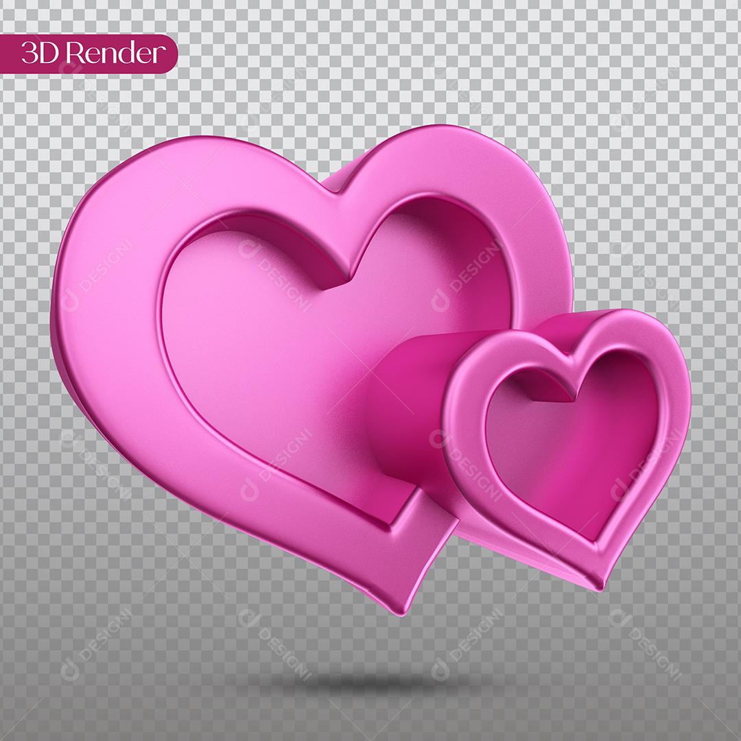 Elemento 3D Corações Rosa Elemento Para Composição PSD