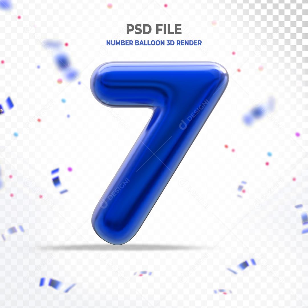 Número 3D 7 Azul Para Composição PSD