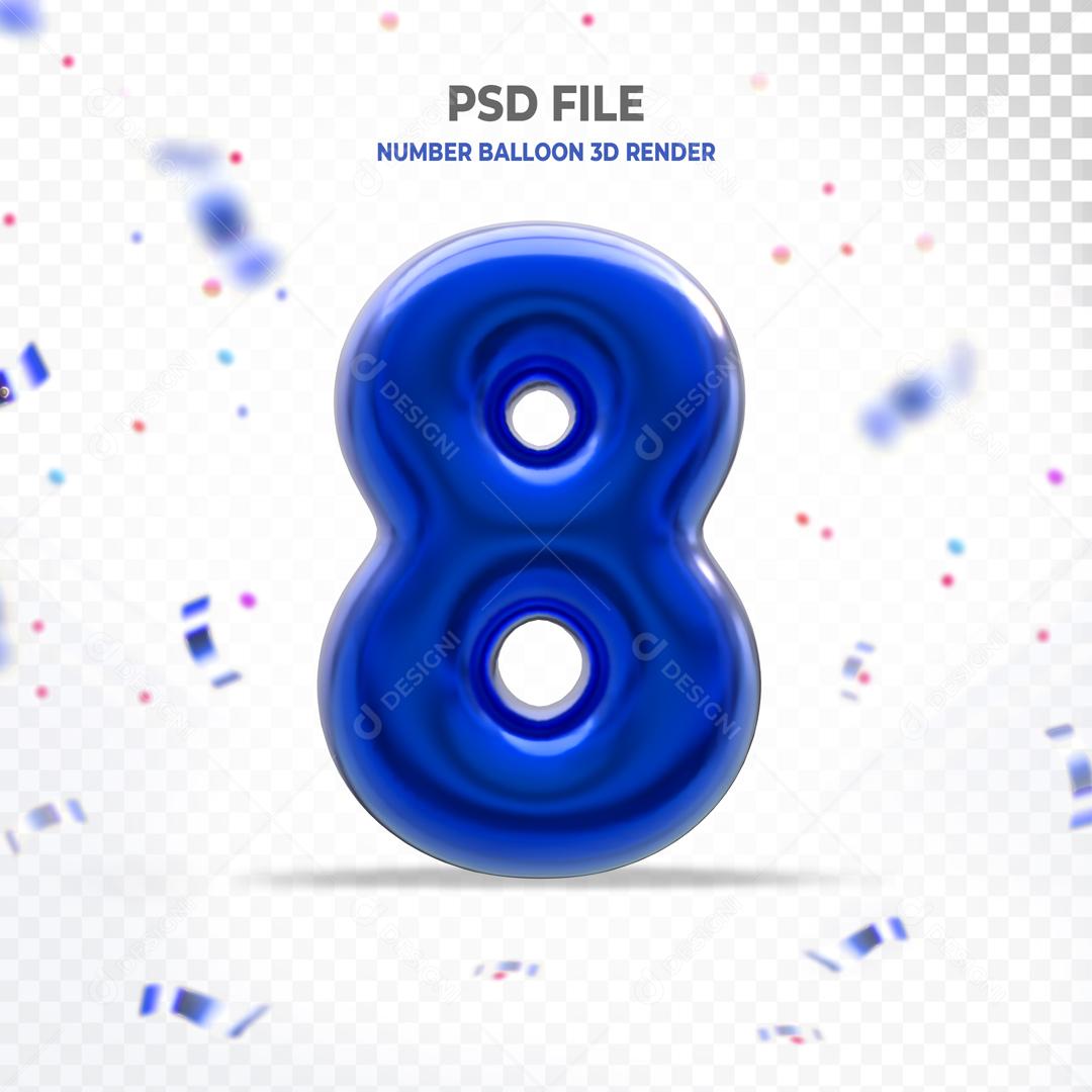 Número 3D 8 Azul Para Composição PSD