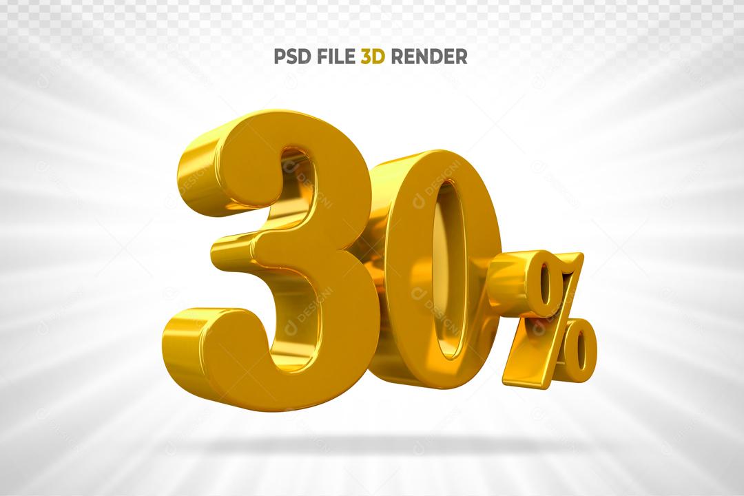Número 3D 30% Dourado Para Composição PSD
