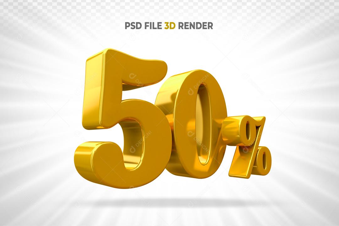 Número 3D 50% Dourado Para Composição PSD