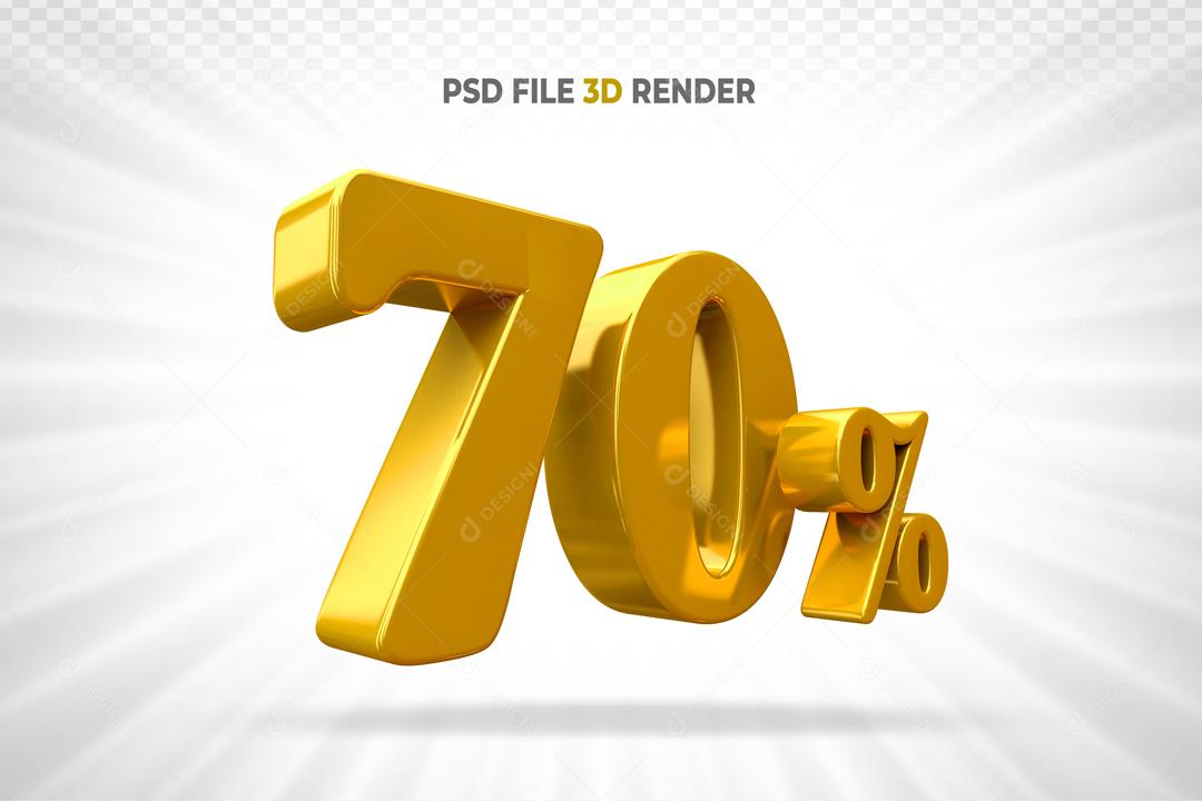 Número 3D 70% Dourado Para Composição PSD