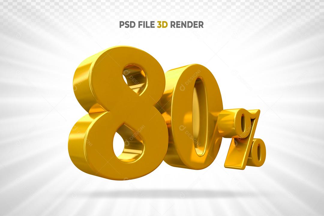 Número 3D 80% Dourado Para Composição PSD