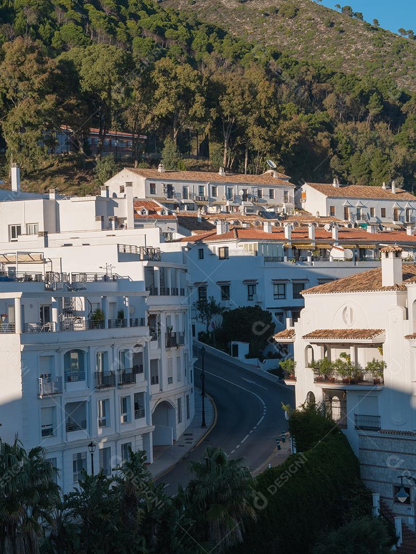 Vista de alto ângulo da vila de Mijas, Espanha