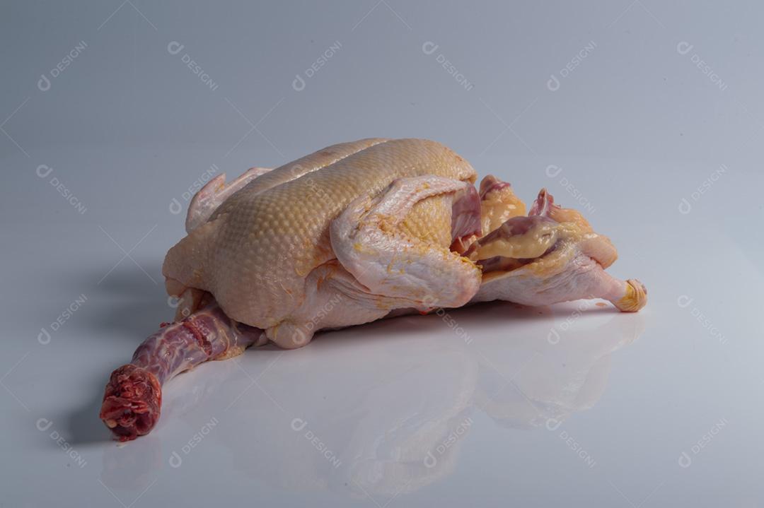 Pato gordo abatido e depenado pronto para entrar na produção