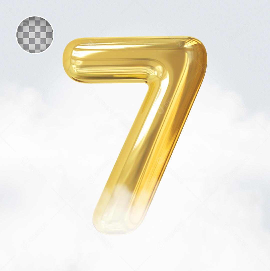 Número 7 Elemento 3D Dourado Para Composição PSD