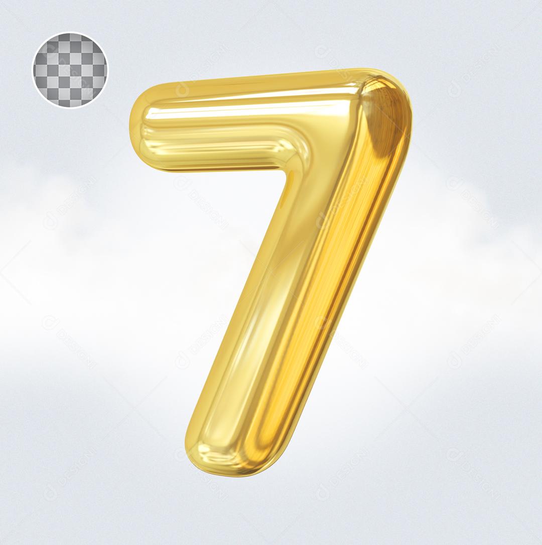 Número 7 Elemento 3D Dourado Para Composição PSD