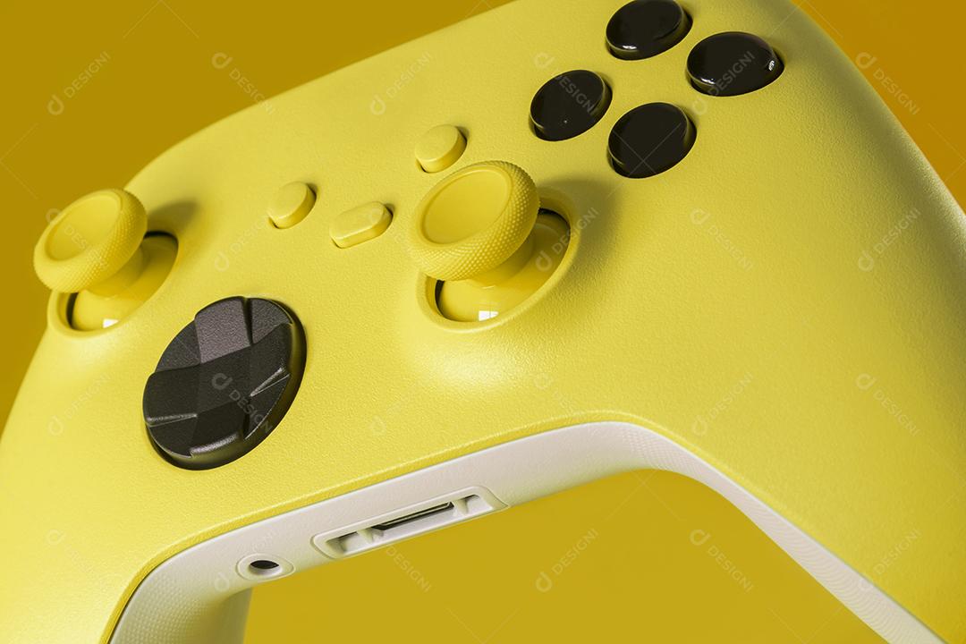 Controlador de jogo amarelo em fundo amarelo
