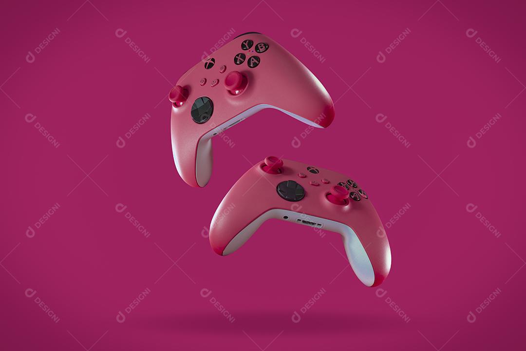 Controladores de jogo Xbox rosa na ilustração 3d de fundo rosa. 27 de abril de 2022, São Paulo, Brasil.