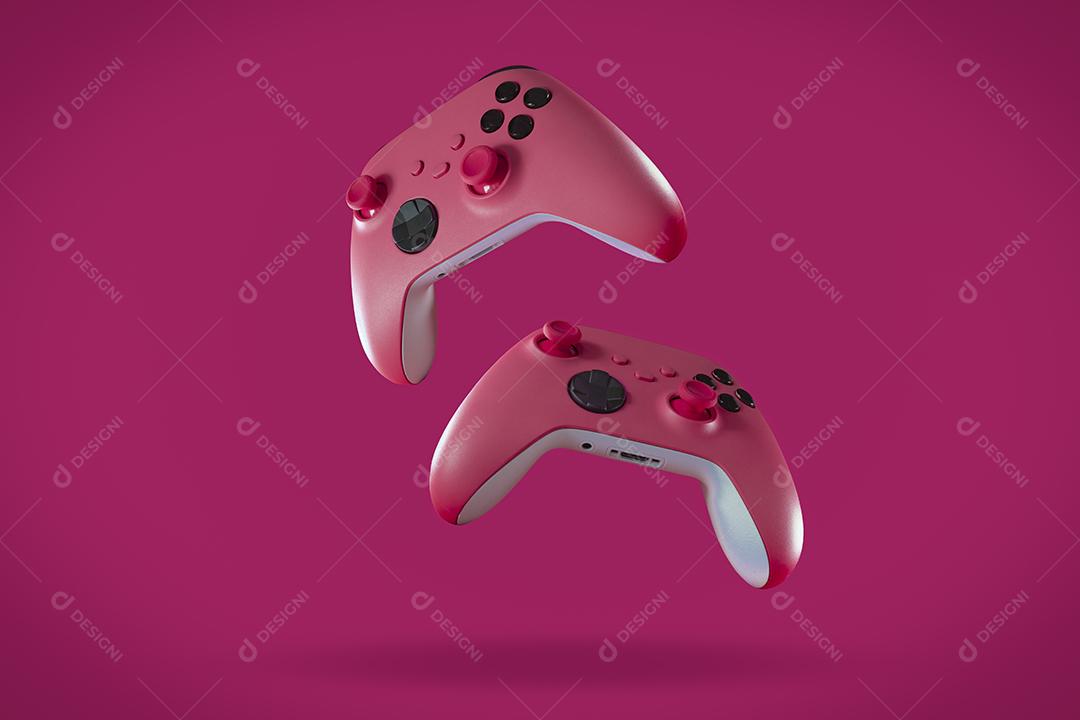 Controladores de jogo rosa em fundo rosa