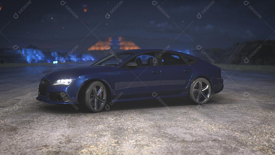 Ilustração azul Audi RS7 3D, 27 de abril de 2022, São Paulo, Brasil.