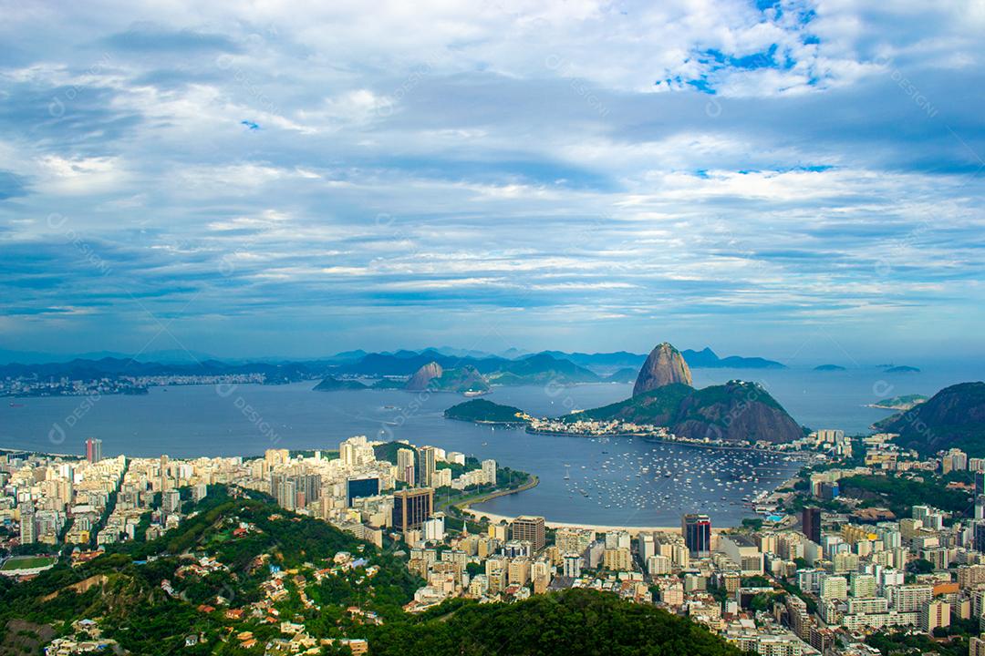 Beautiful panoramic view of Sugarloaf Mountain and Botafogo Bay.