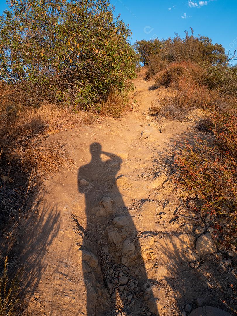 Vista de uma pista de terra para caminhadas nas colinas de Hollywood.