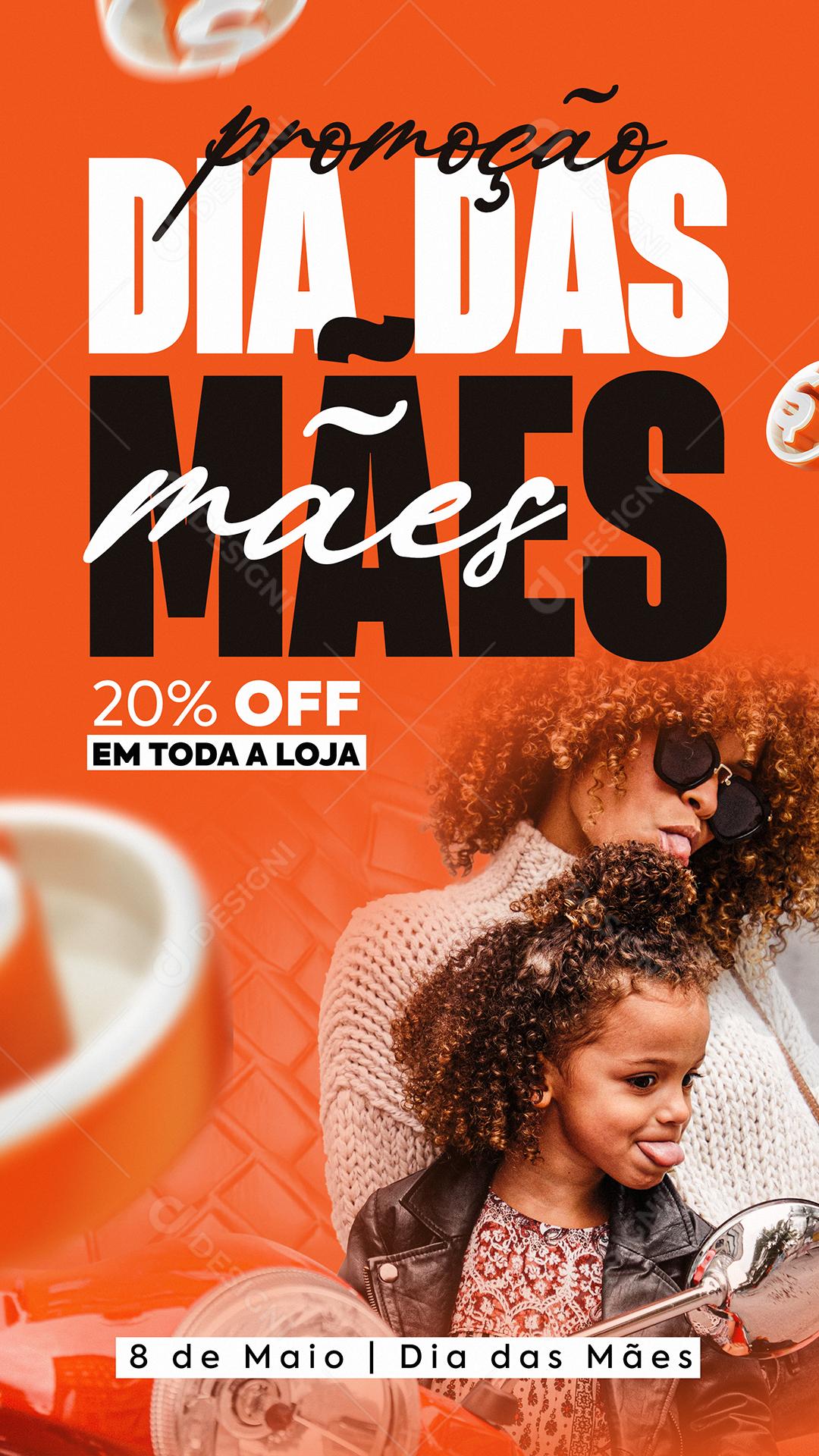 Stories Promoção Dia Das Mães 20% Off em Toda a Loja Social Media PSD Editável
