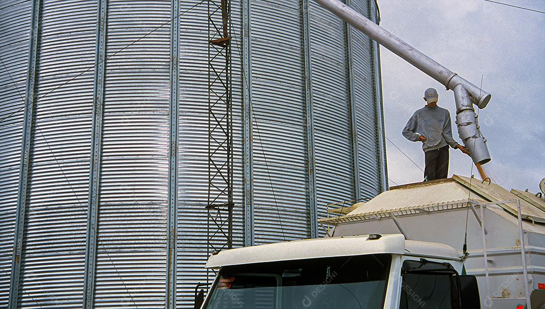 Garoto fazendo fornecimento de grãos. Agronegócio no Brasil, o setor que mais movimenta a economia do país e gera milhares de empregos.