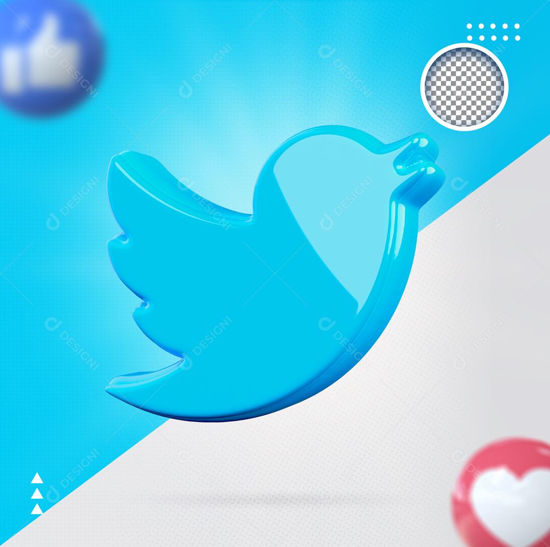 Twitter 3D Elemento Para Composição PSD