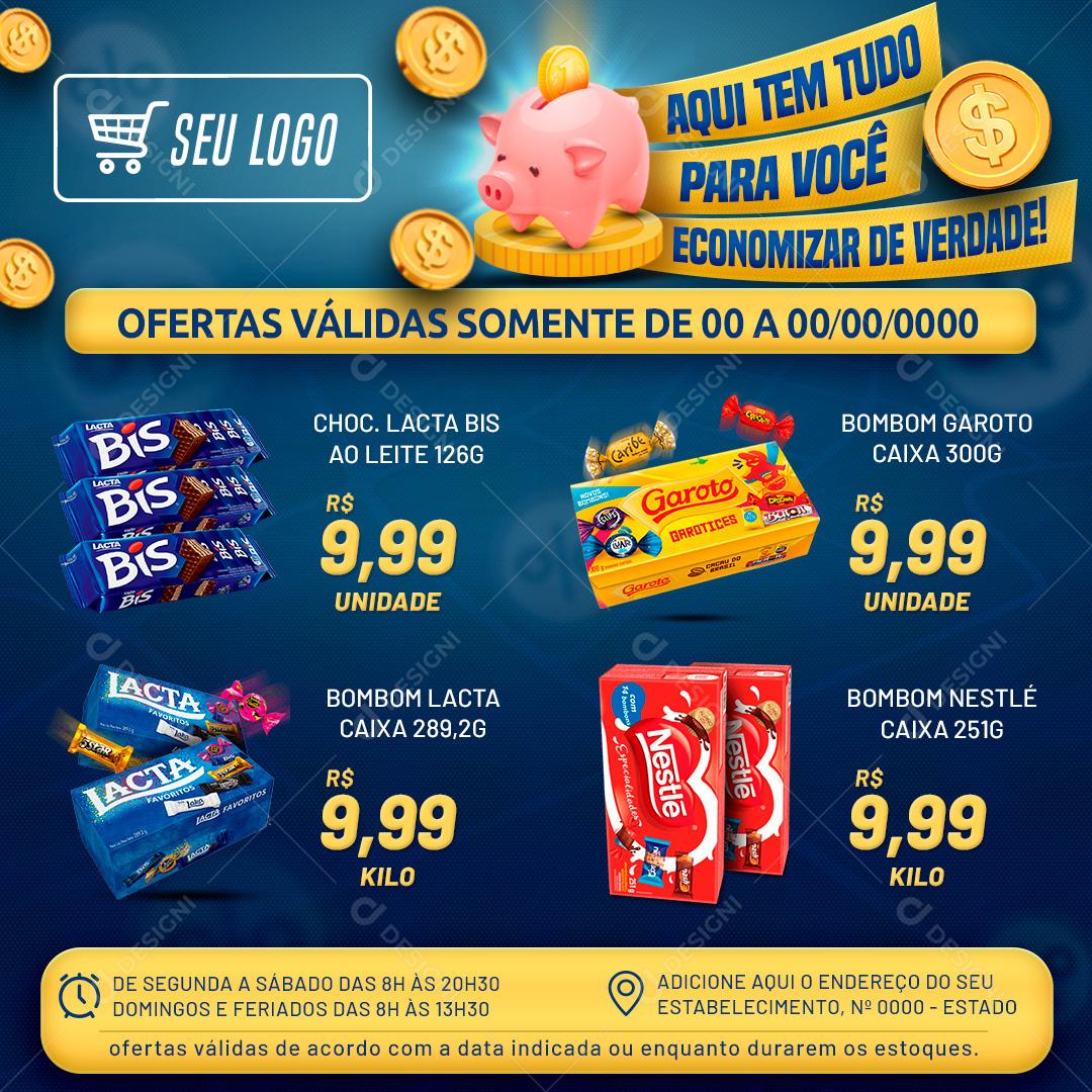 Encarte Supermercado Aqui Tem Tudo Para Você Social Media PSD Editável