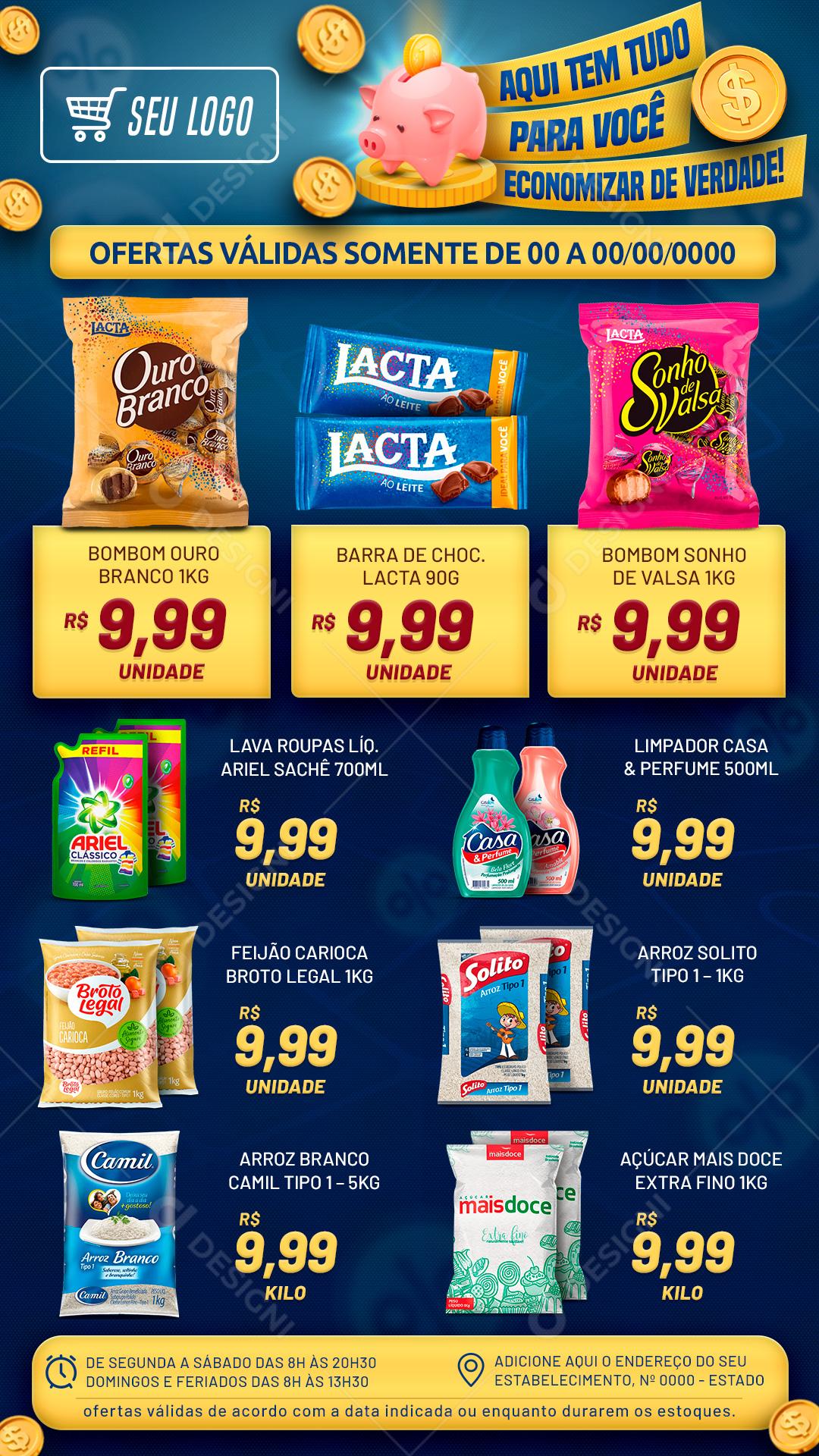 Social Media Story Encarte Supermercado Aqui Tem Tudo Para Você PSD Editável