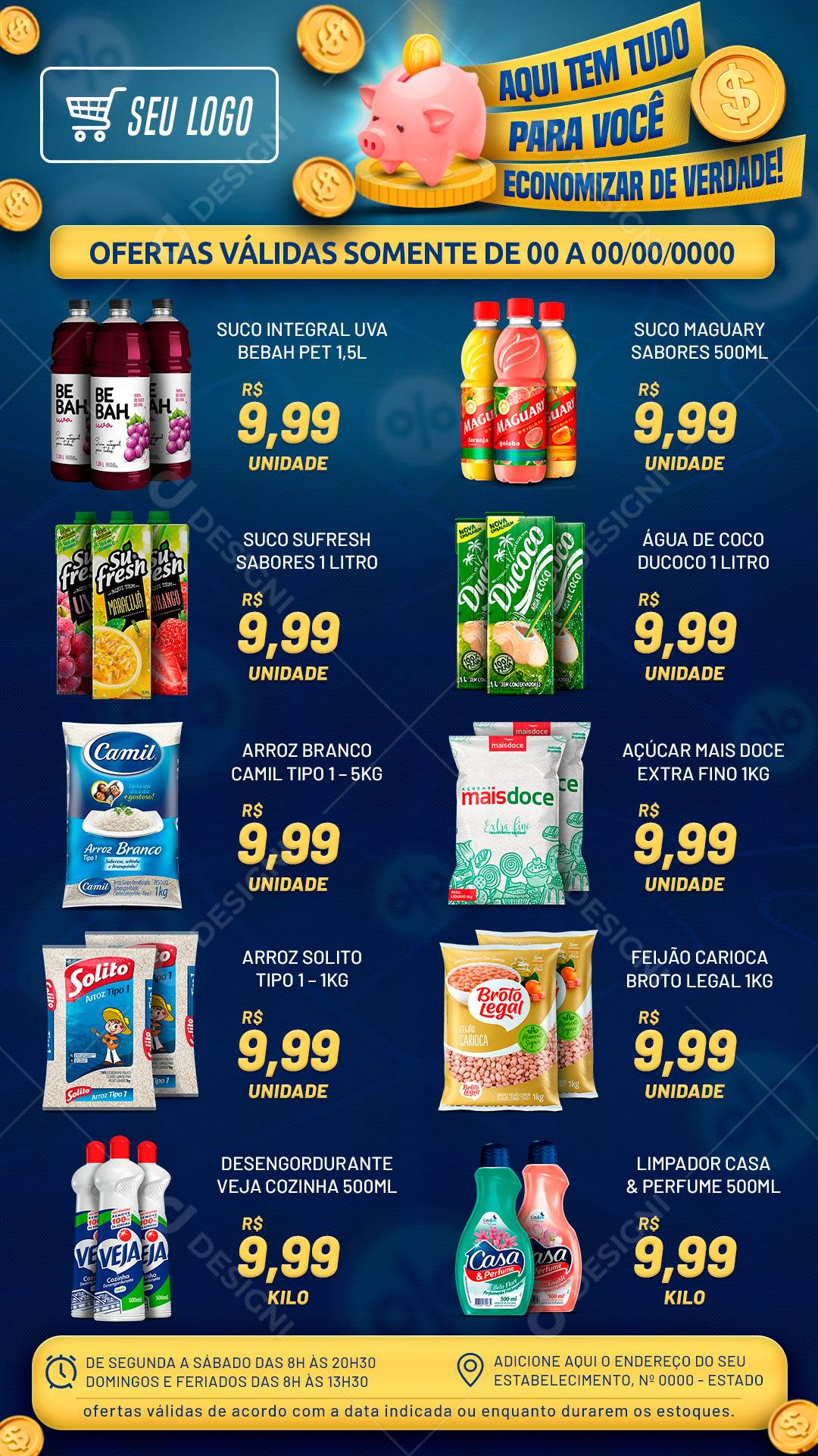 Social Media Story Encarte Supermercado Aqui Tem Tudo Para Você PSD Editável