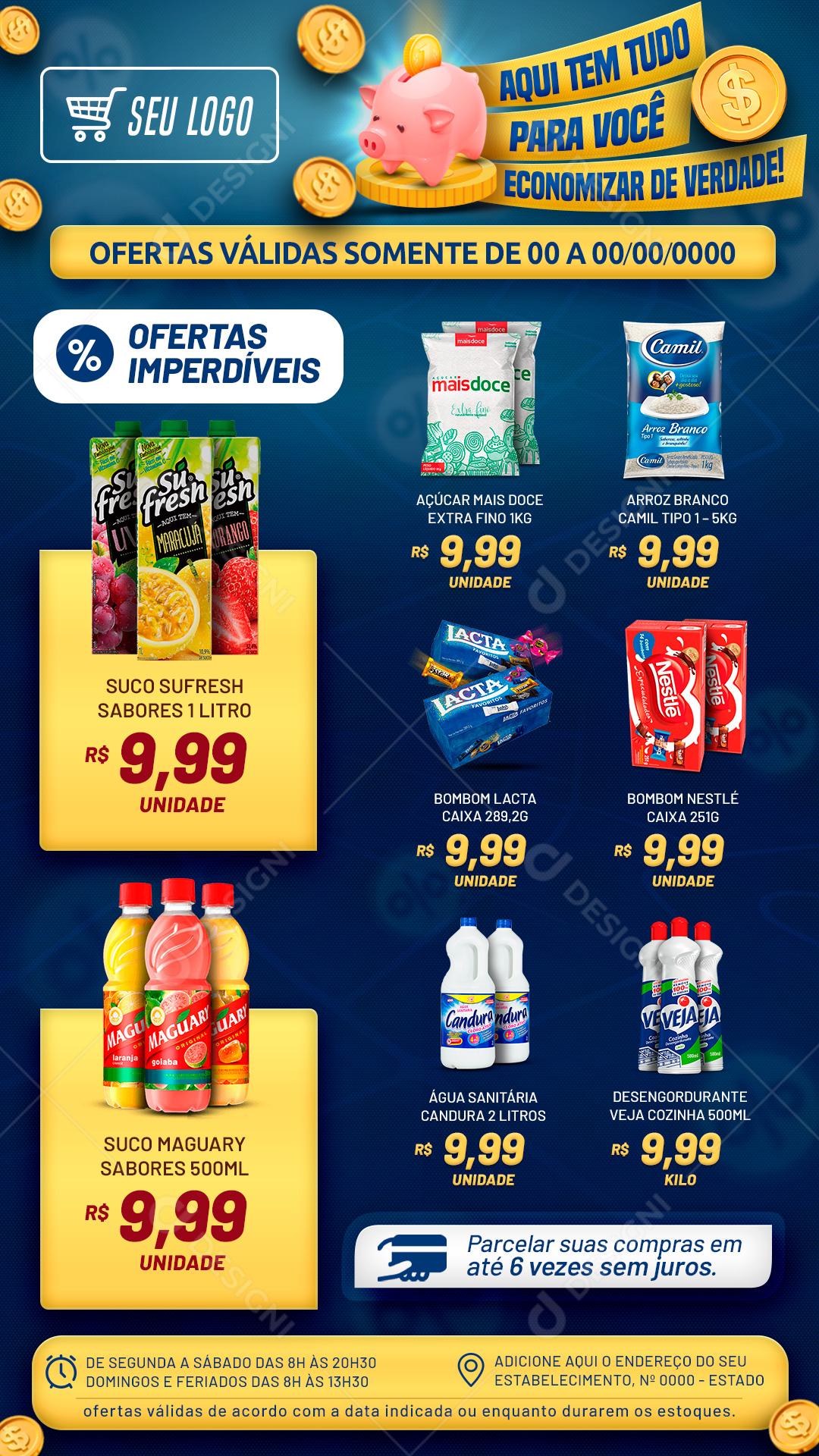 Social Media Story Encarte Supermercado Aqui Tem Tudo Para Você PSD Editável