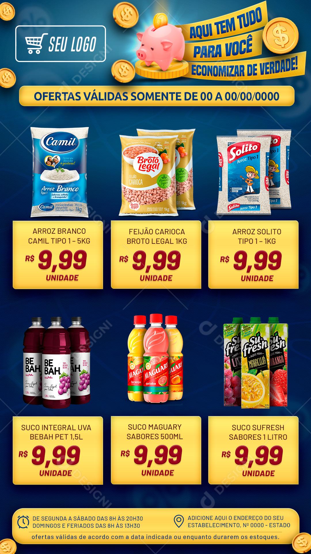 Social Media Story Encarte Supermercado Aqui Tem Tudo Para Você PSD Editável