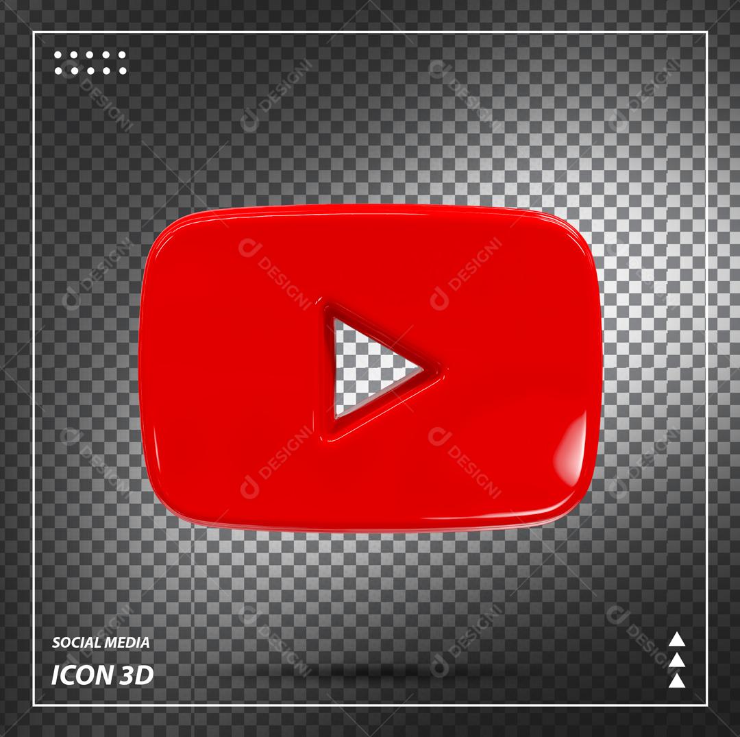 Elemento 3D Youtube Vermelho Para Composição PSD