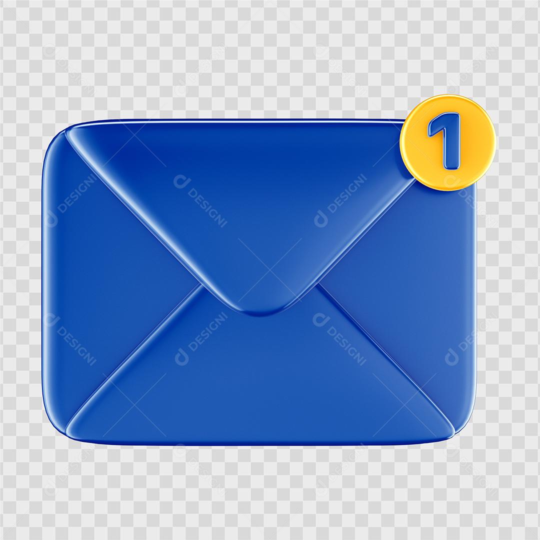 Ícone de notificação de mensagem azul Elemento 3D PSD