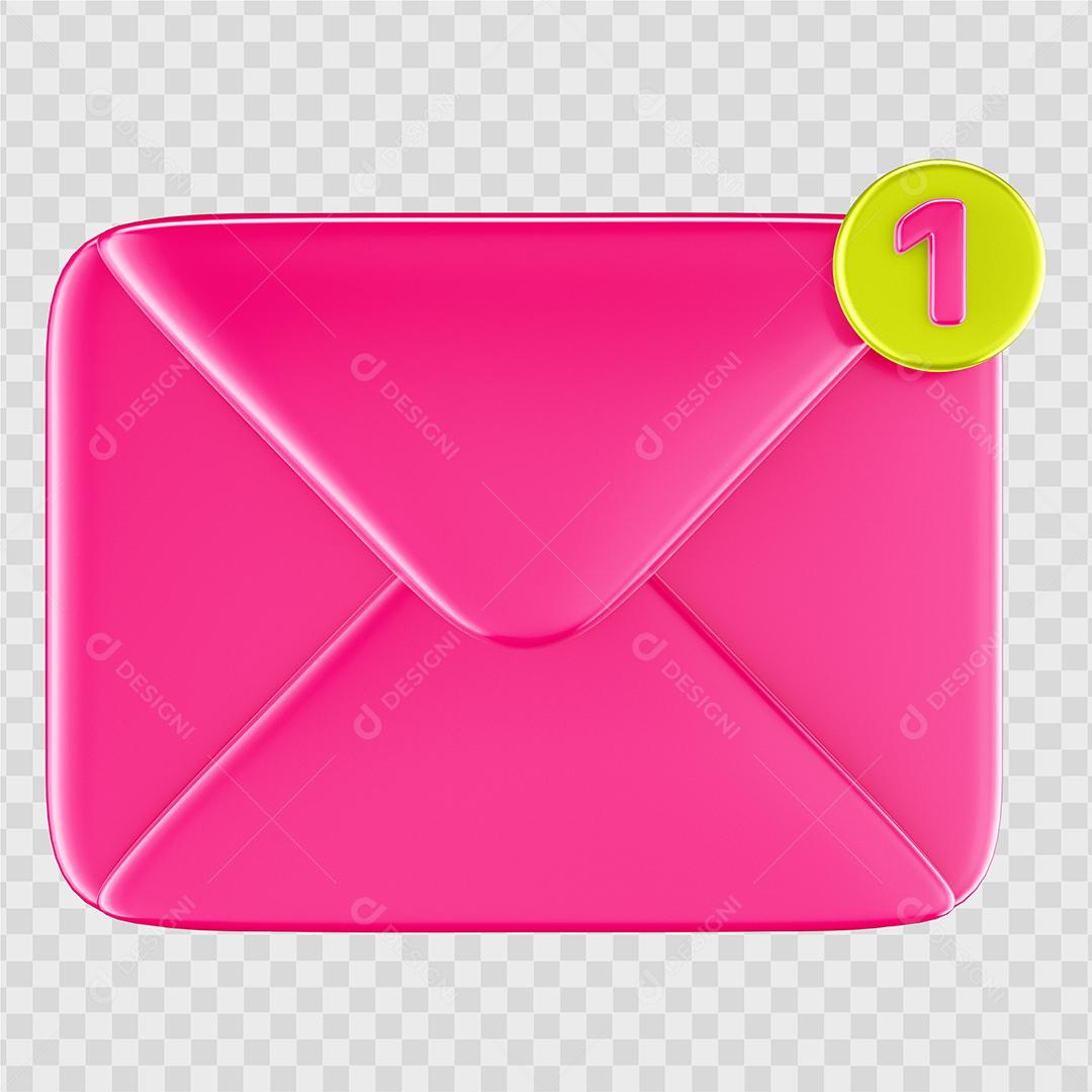 Ícone de notificação de mensagem rosa Elemento 3D PSD