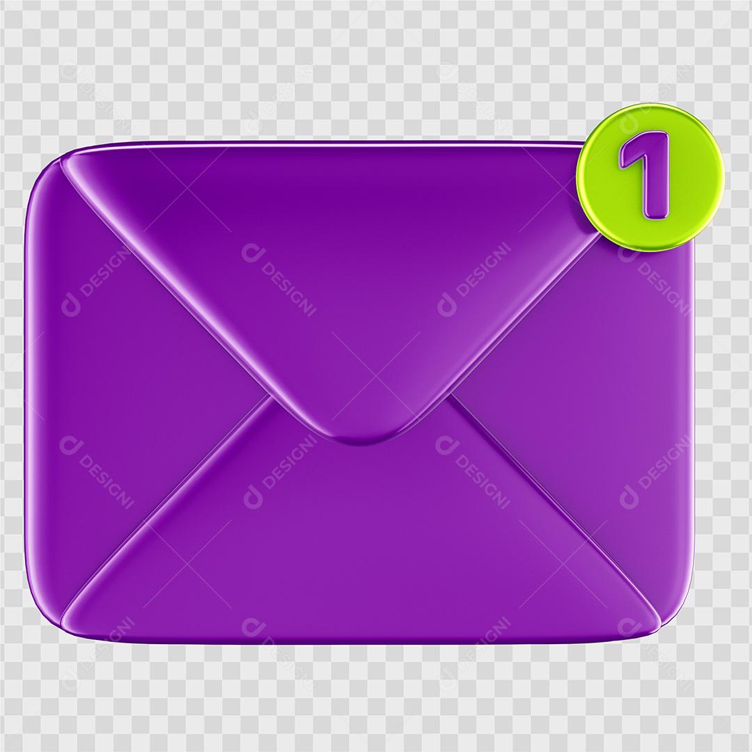 Ícone de notificação de mensagem roxo Elemento 3D PSD