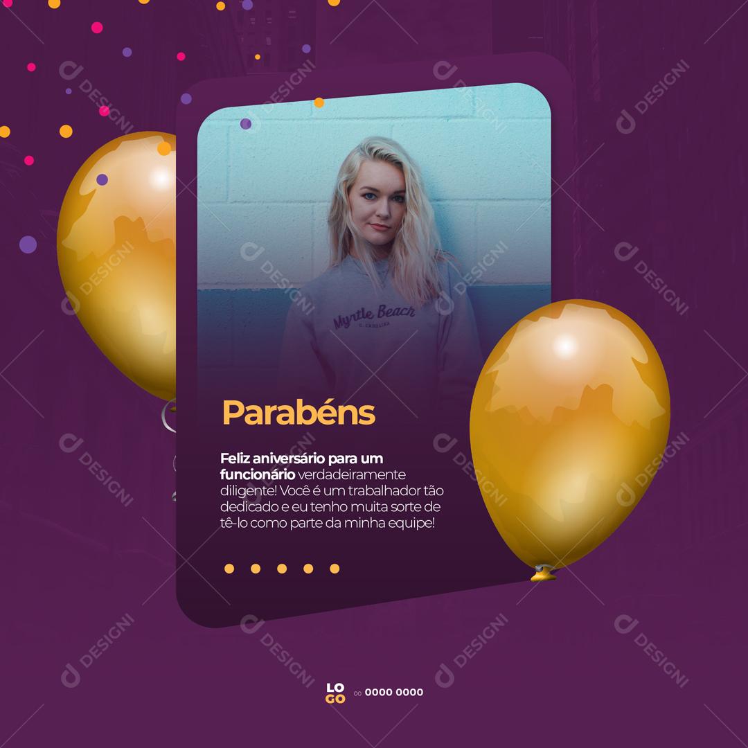 Post Feliz Aniversário Para Um Funcionário Parabéns Social Media PSD Editável