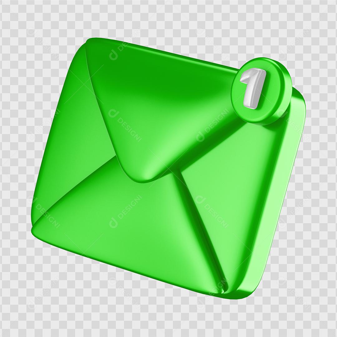 Ícone de notificação de mensagem verde Elemento 3D PSD