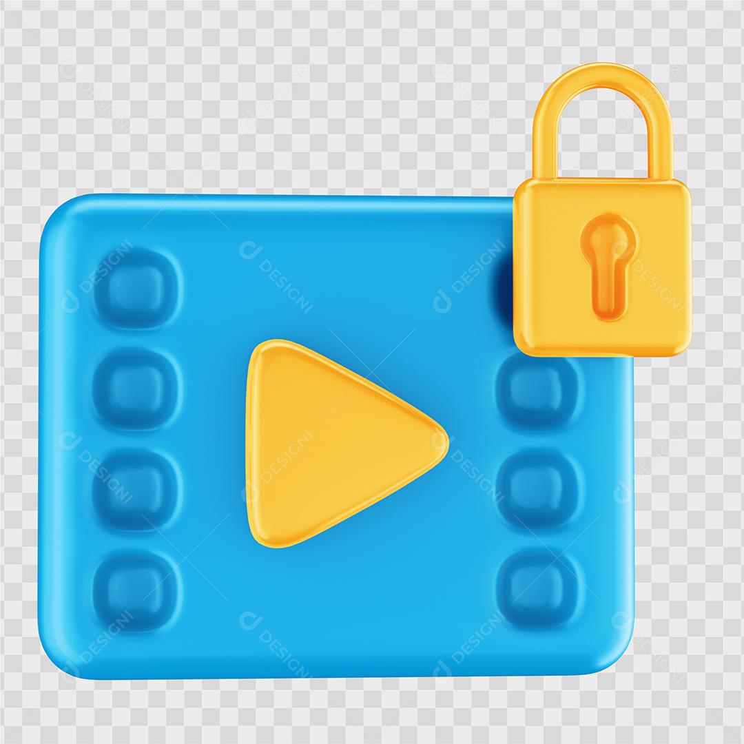 Ícone de vídeo bloqueado Elemento 3D Para Composição PSD