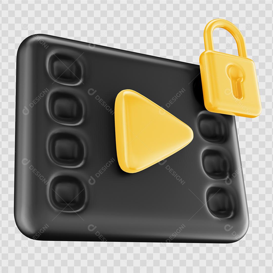 Ícone de vídeo bloqueado Elemento 3D Para Composição PSD