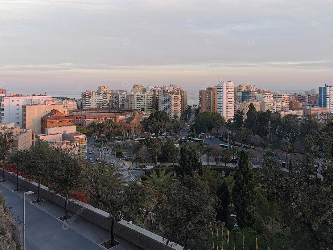 Vista aérea da arena de touradas em Málaga.