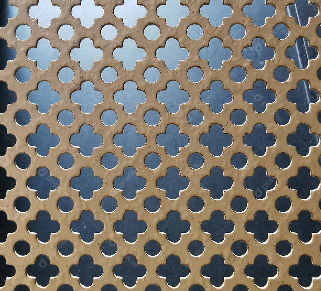 Vista da textura geométrica de metal dourado.