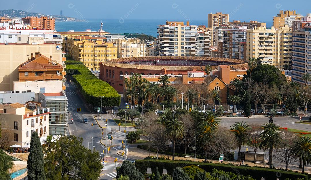 Vista de alto ângulo da arena de touradas em Málaga