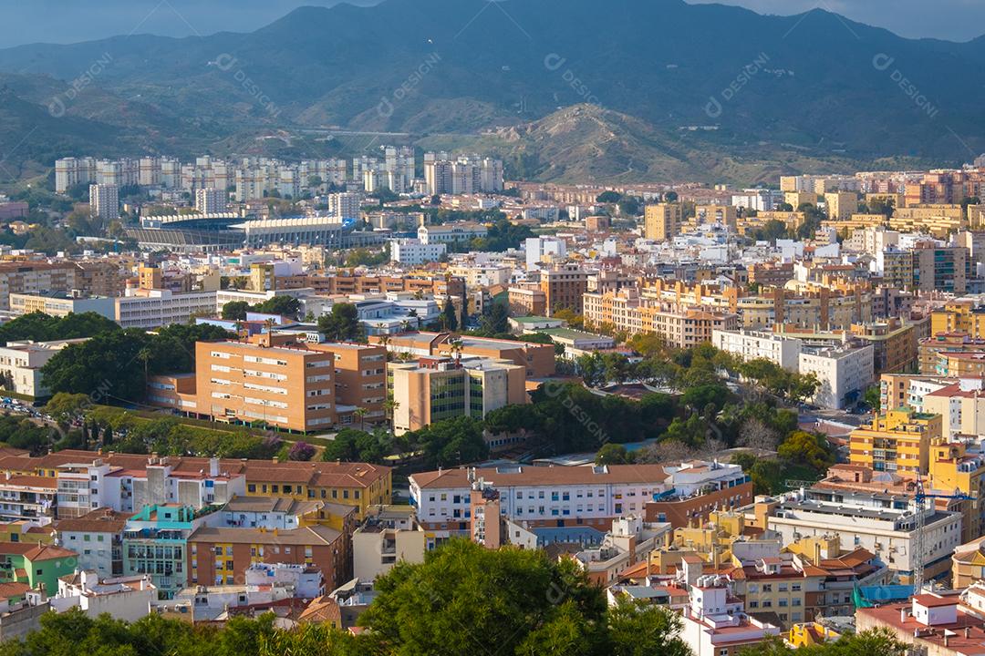 High angle view of Malaga city in Spain..