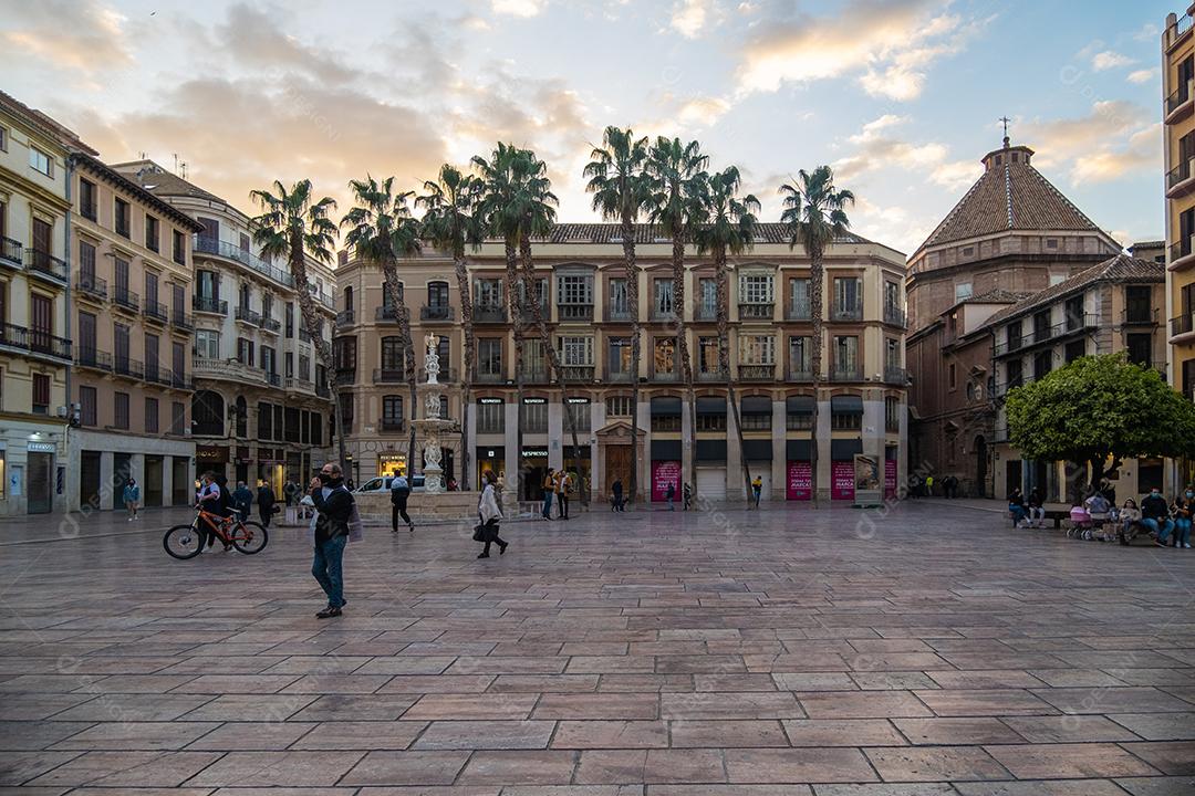 Vista da Plaza de la Constitución durante a pandemia em Málaga.