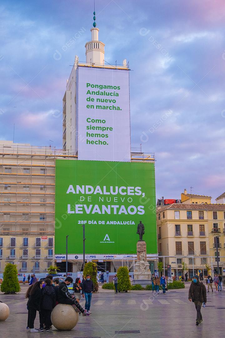 Málaga, Espanha - 23 de fevereiro de 2021: Vista da Calle Marques Larios durante a pandemia em Málaga