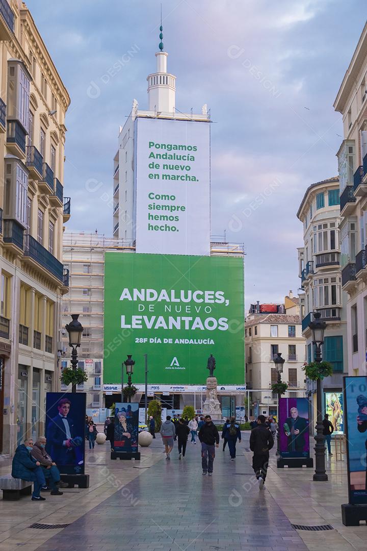 Málaga, Espanha - 23 de fevereiro de 2021: Vista da Calle Marques Larios durante a pandemia em Málaga