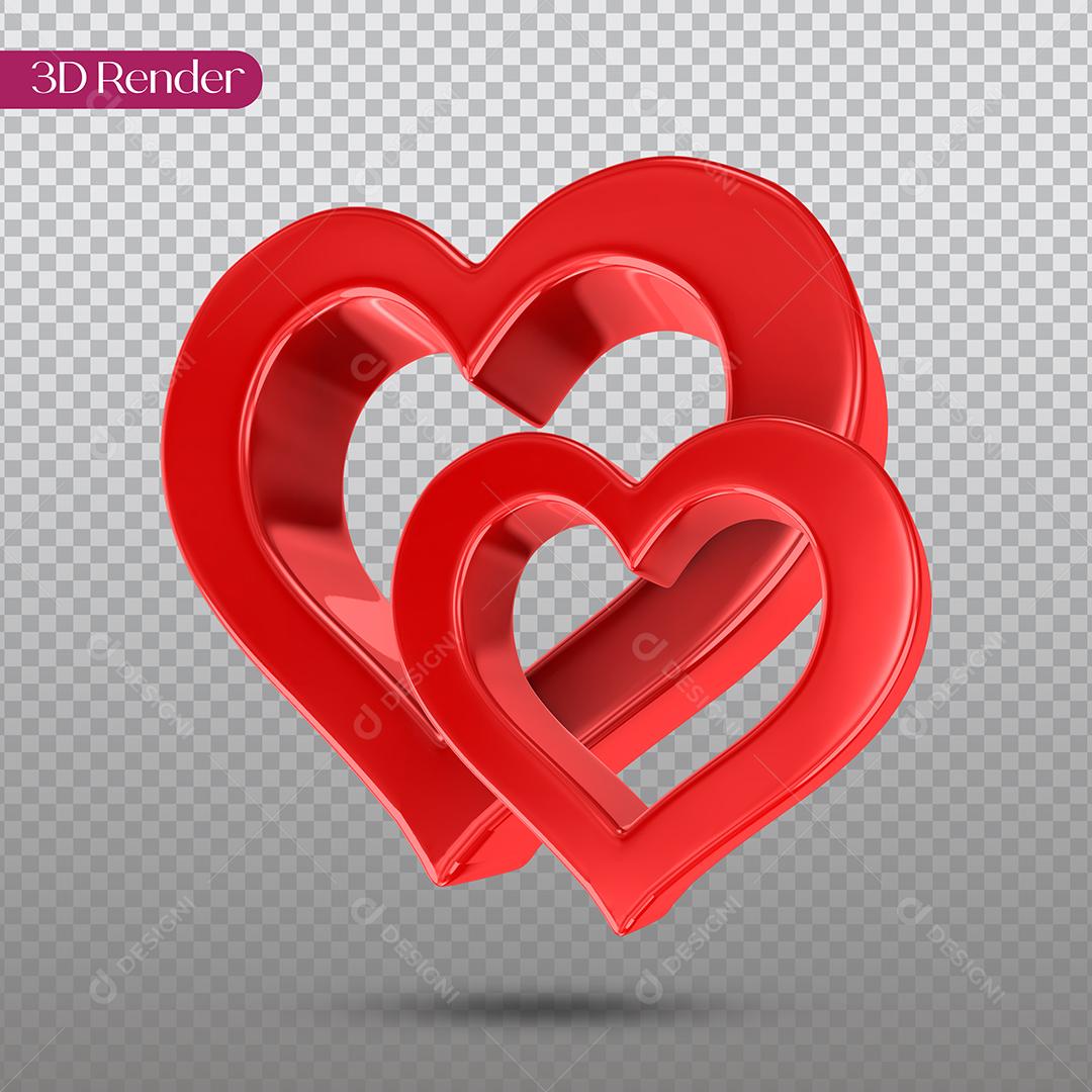 Corações Vermelho Elemento 3D Para Composição PNG