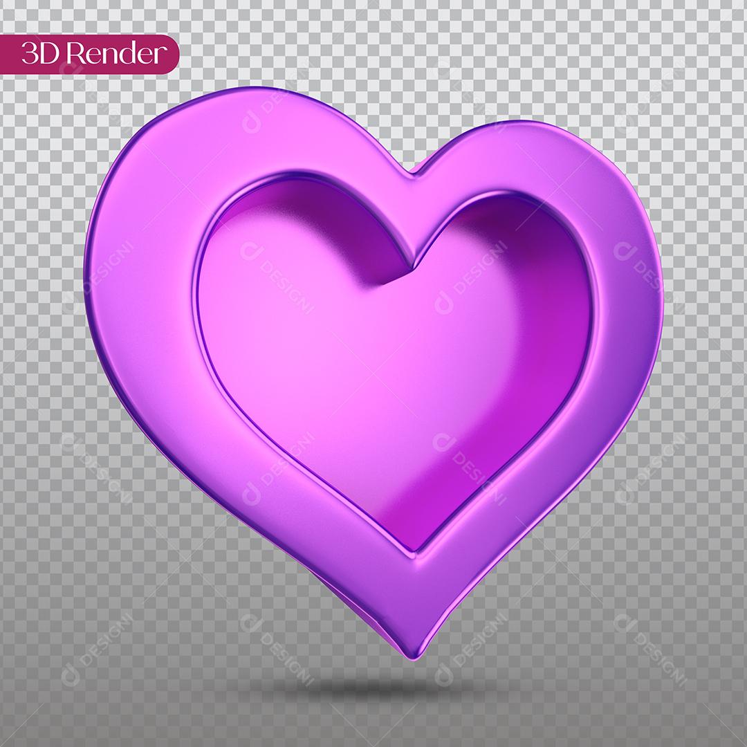 Coração Roxo Elemento 3D Para Composição PSD